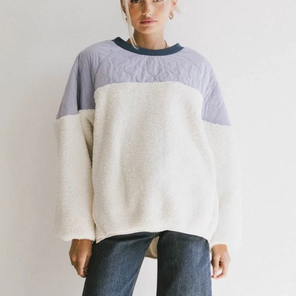Bohme KYLAN CONTRAST PULLOVER Sherpa fleece cream purple oversized sweater - Picture 2 of 12